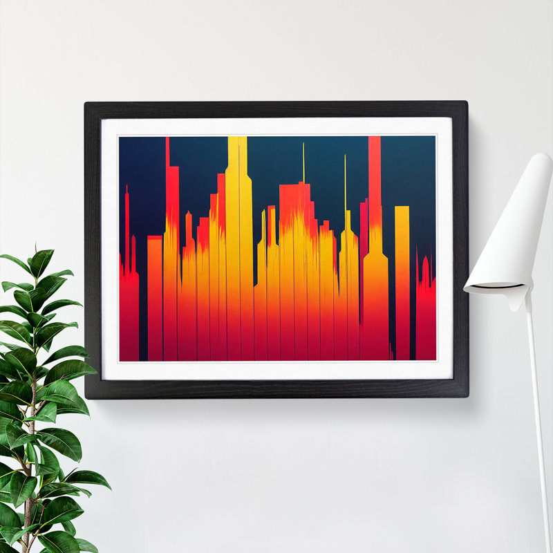 Flourishing Abstract City Skyline - Single Picture Frame Print, Black, 46cm H x 64cm W x 2cm D