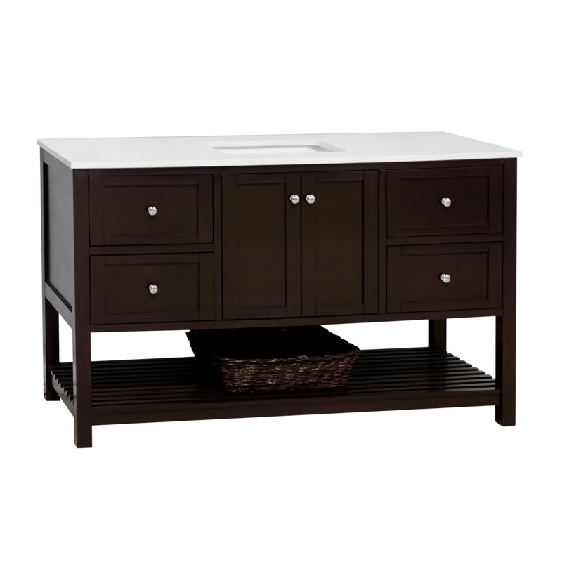 Binne 60" Single Bathroom Vanity Set, Chocolate, Engineered White