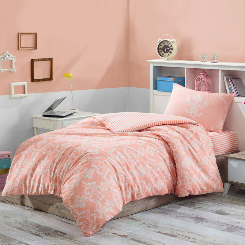 Ensemble de housse de couette en mélange de coton Gast, Rose, Housse de couette 61 po x 79 po + 1 taie d'oreille