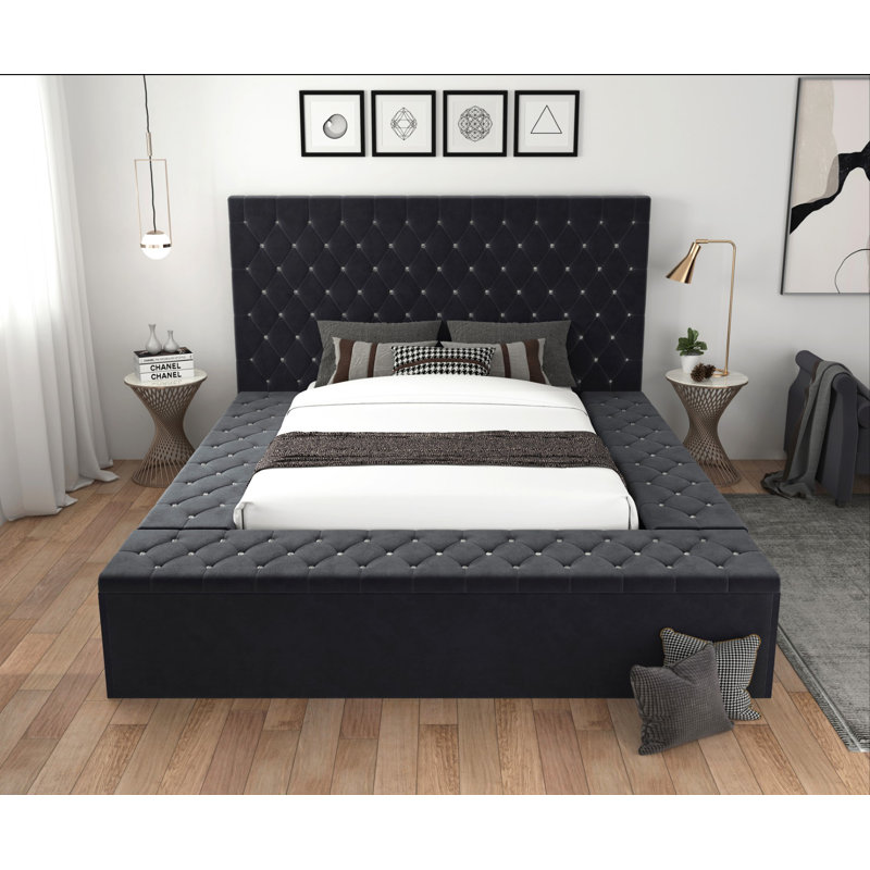 Lit plateforme tapissier Zaniyah, Noir, Grand
