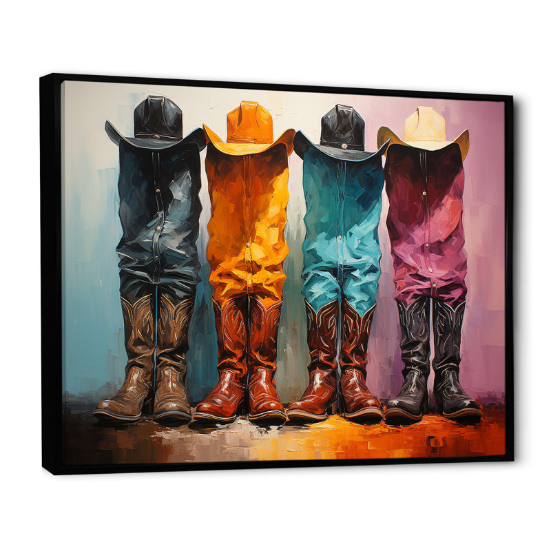 Popart, chapeaux et bottes de cowboy, Cadre flottant noir, H 30 po x l 40 po x P 1,5 po