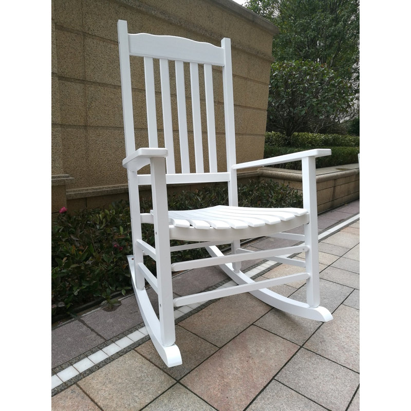 Chaise berçante d'extérieur en bois massif Dariell, Blanc