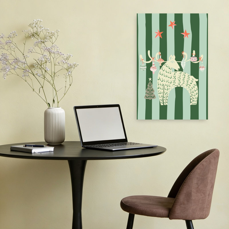 Whimsical Christmas Reindeer Traditional Whimsical Abstract Christmas Tree Deer Winter Landscape Wall Art Print by Annick - Wrapped Canvas Print