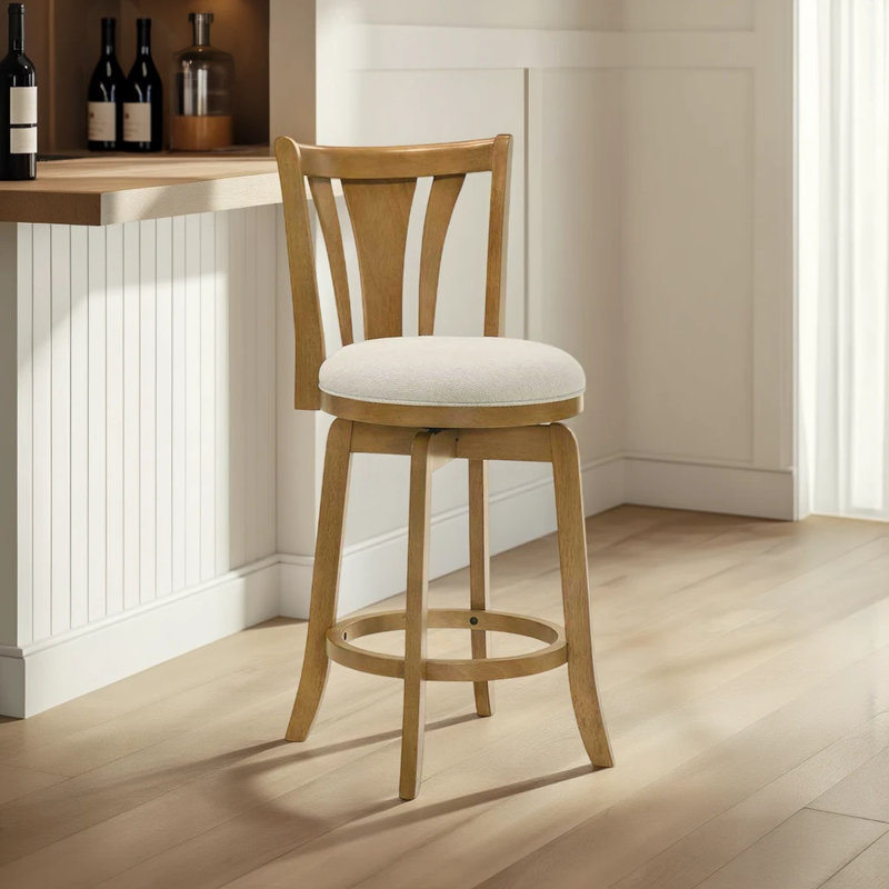 Millside Counter Height Or Bar Height Rubberwood Barstool With Fabric Seat, Beige Seat/Brown Frame