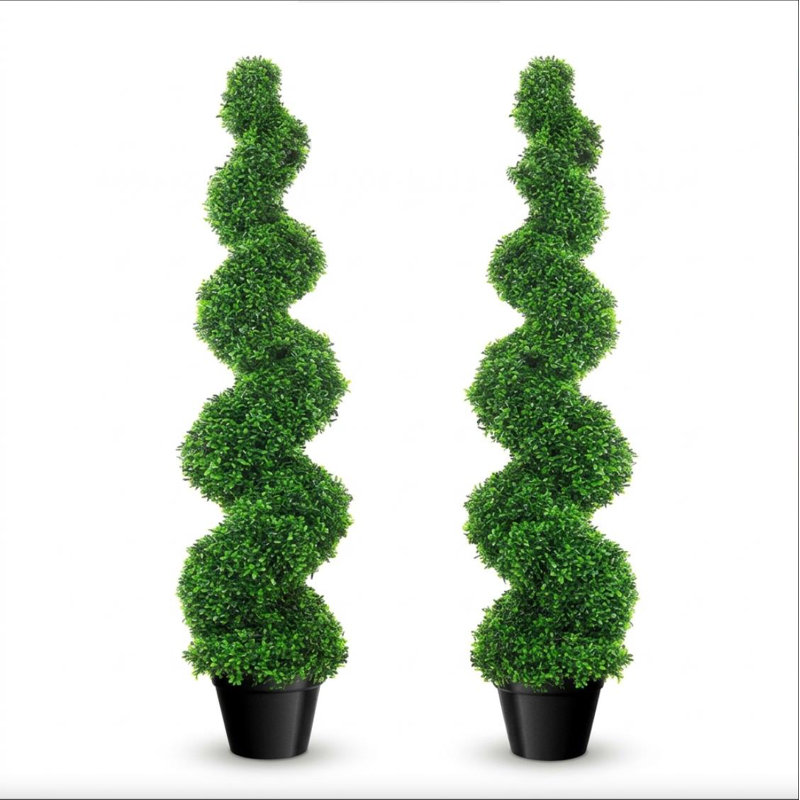 Topiaire sans entretien, ensemble de buis artificiel pour le porche et topiaire en spirale de buis artificiel, réaliste et luxueux avec pot de fleur robuste d'intérieur