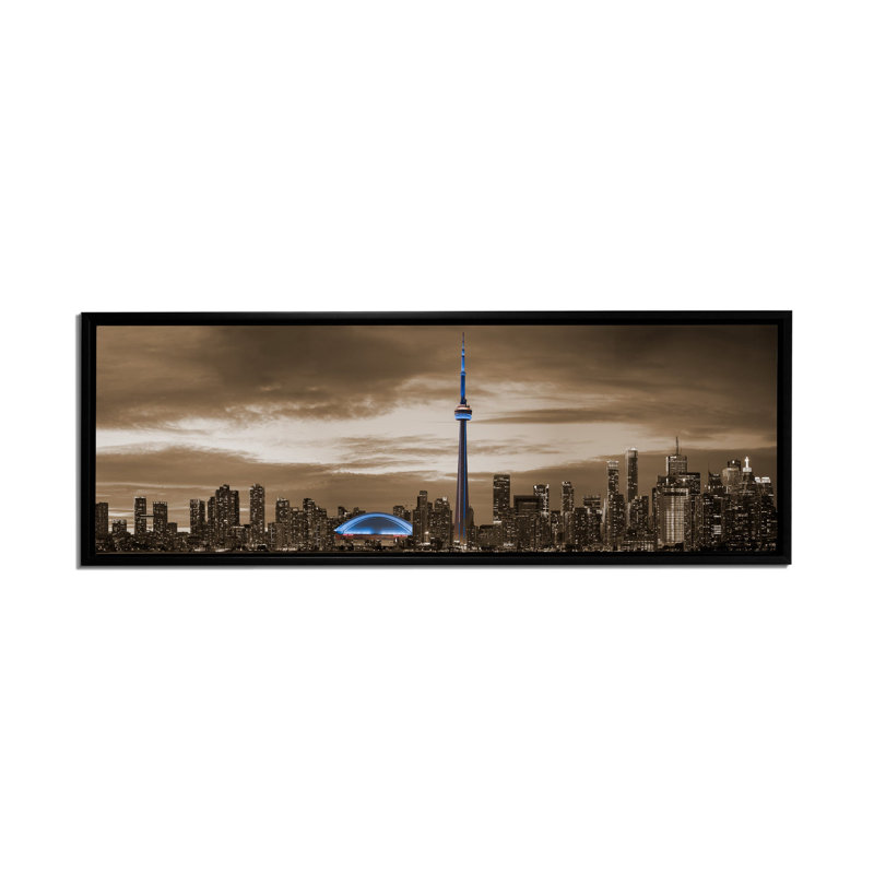 Toronto en sépia - impression, Cadre flottant noir, H 27 po x l 75 po x P 4,25 po