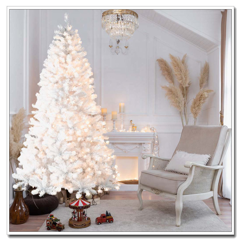 Arbre de Noël blanc 7,5 pi pré-éclairé, H 7,5 pi 