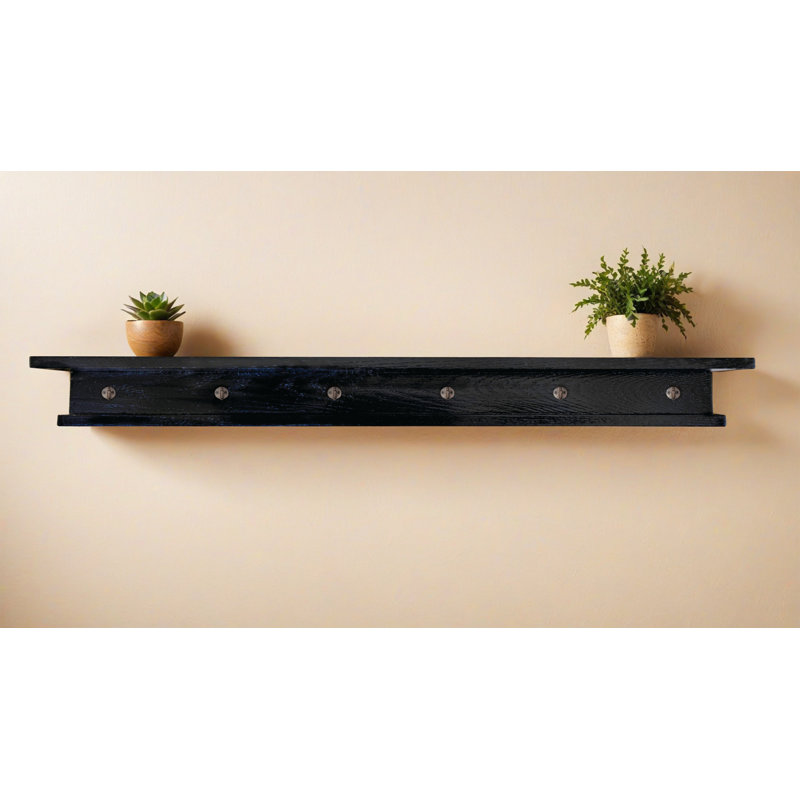 Rayne 3 Piece Oak Shelves With Hooks, 4.75" H x 72" W x 4" D