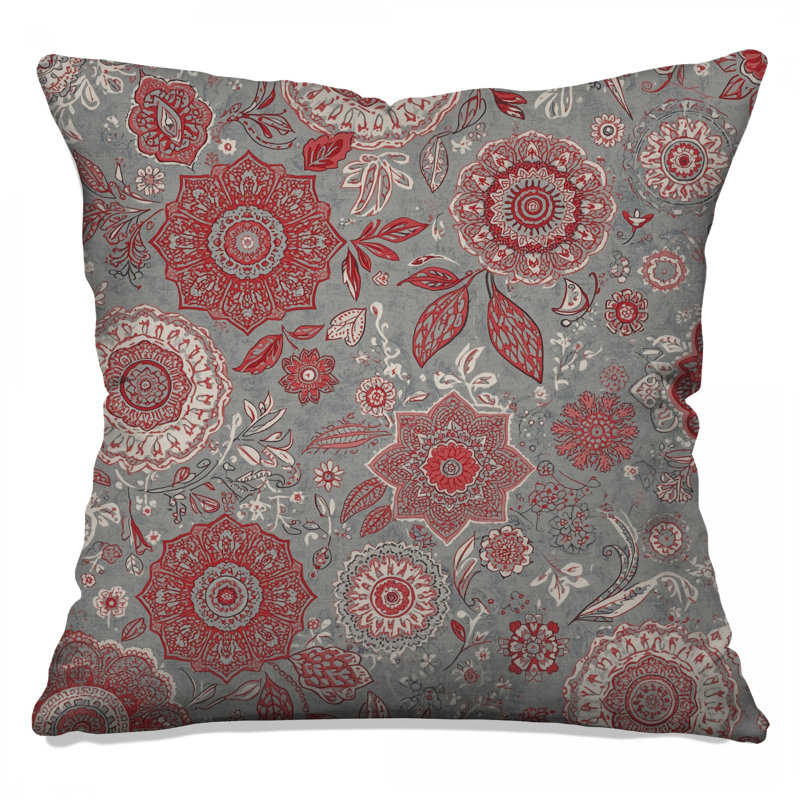 Coussins décoratifs rouges et gris à motif floral, 18 x 18 pouces