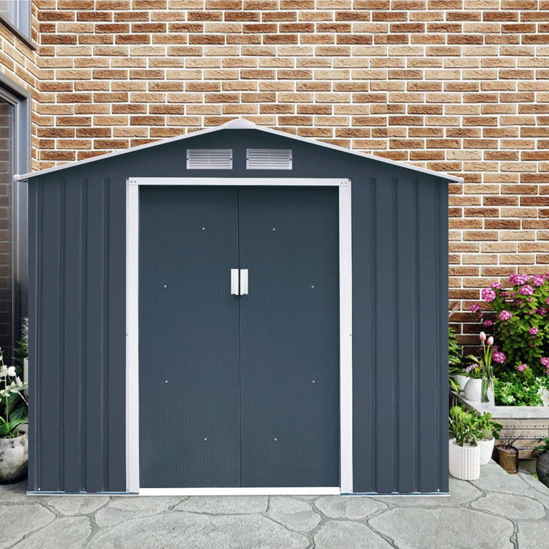 Harbine 7 ft. W x 4.2 ft. D Metal Steep Slope Garden Shed, Grey
