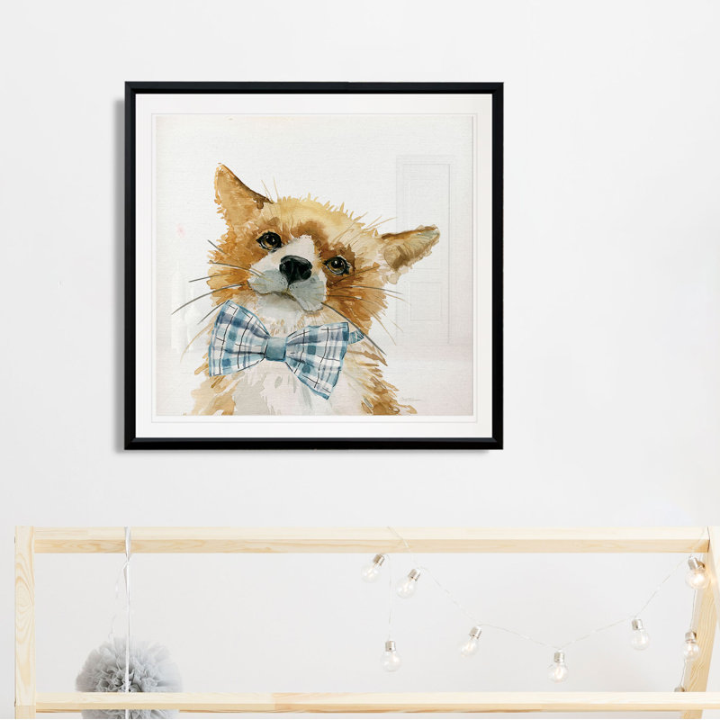 «Cute Critter Fox», art sur toile, H 17,5 po x l 17,5 po x P 1,5 po, Cadre plastique noir