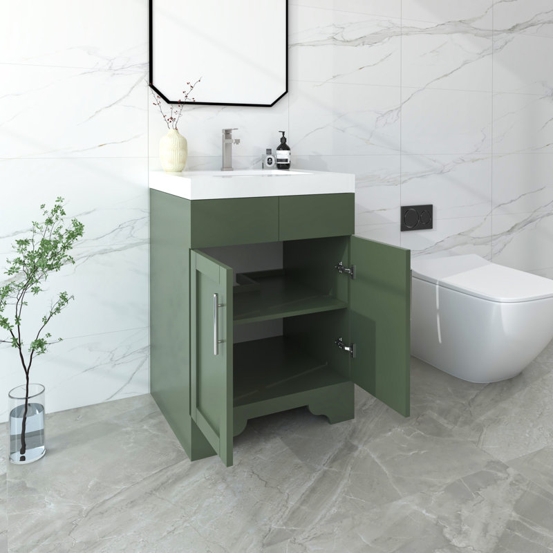 Aurilla 24 in. Single Sink Freestanding Bath Vanity in Forest Green with White Carrara Quartz Top, Forest Green