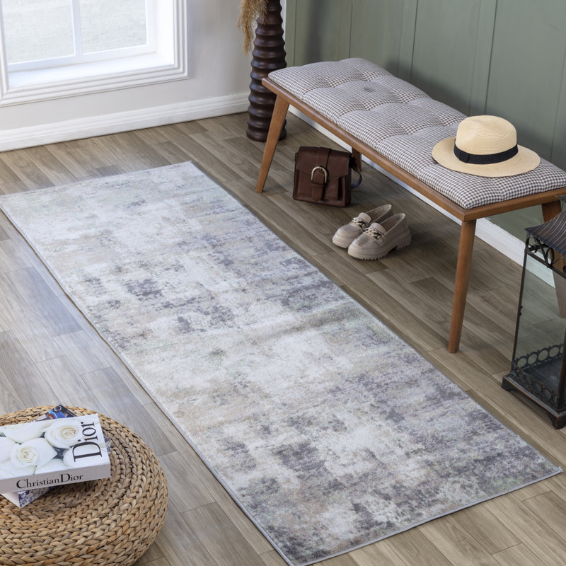 Modern Abstract Grey/Brown/Green, Runner 80 x 220cm