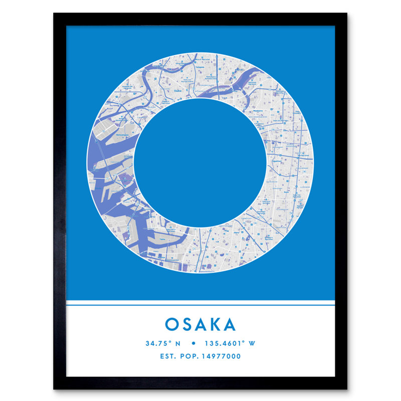 Osaka Japan City Map Blue - Single Picture Frame Typography
