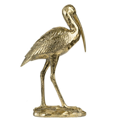 15.9" Gold Crane Figurine, Elegant Standing Bird Statue with Textured Base, Decorative Sculpture for Living Room, Bedroom & Entryway