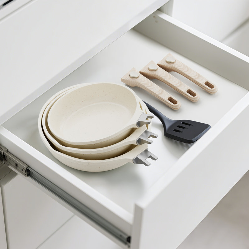 Aluminum Non-Stick Frying Pan Set, Beige