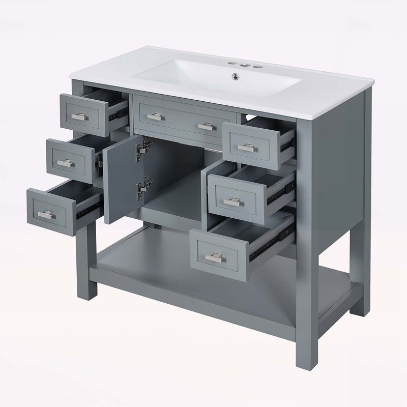 Meuble-lavabo moderne avec plusieurs options de rangement et un design élégant, Gris