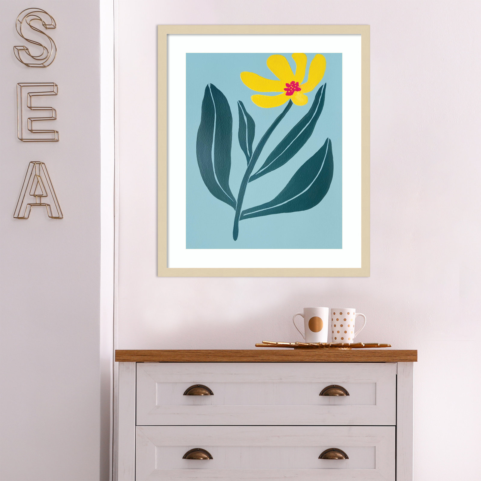 Exton "Yellow Flower" Print by Emma Daisy, 21" H x 17" W x 1" D, Brown