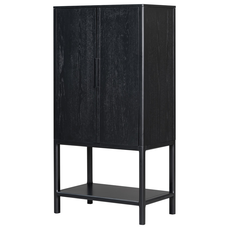 Sophisticated Oak Veneer Cabinet With Multiple Storage Functions, Black