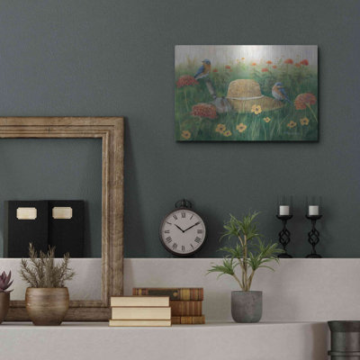 «Bluebirds & Straw Hat» par Pam Britton, art mural en métal