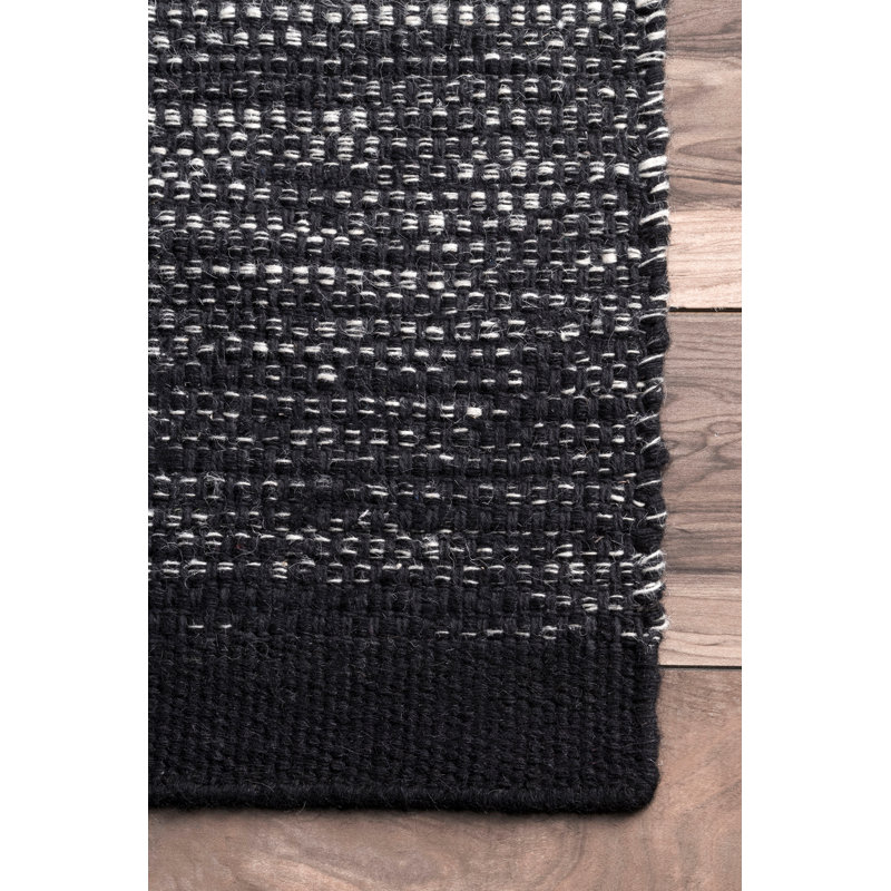 Tapis en coton/laine noire Charmine, Rectangle 5 pi x 8 pi