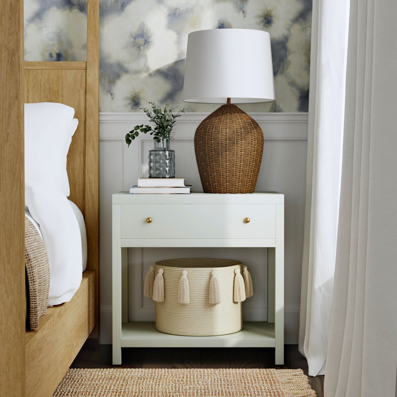 Nora 30 in. W Wood 1 Drawer Wide Nightstand with Shelf, Green