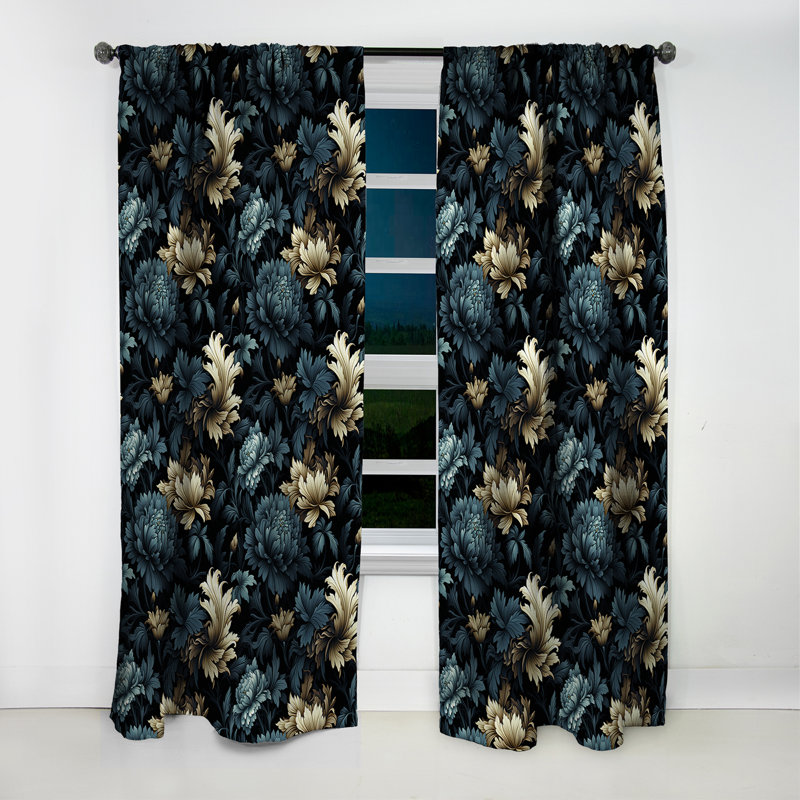 Rideau occultant damassé bleu foncé et doré doré Glamour VII - 1 panneaux, L 52 po x L 108 po