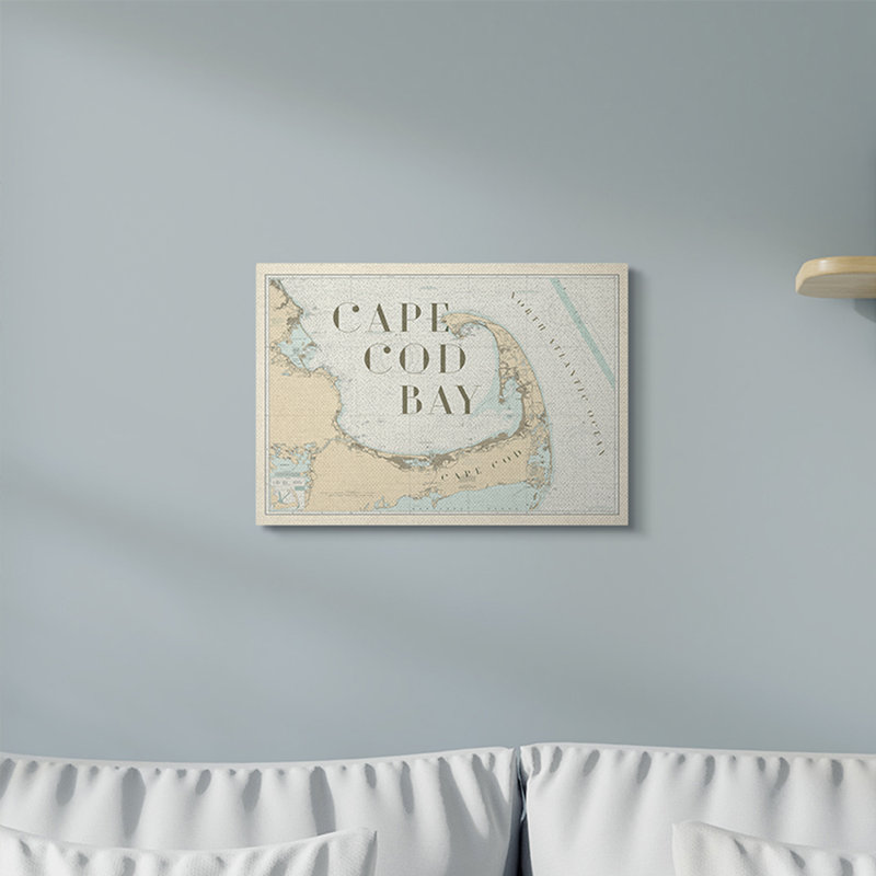 «Cape Cod Bay Beach Vintage Map Word Design», impression, Toile tendue, H 16 po x l 20 po