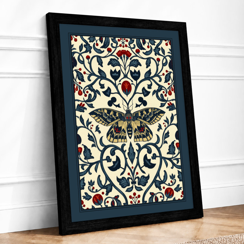 Ornate Butterfly Garden Botanical - Framed Print, A4 - 29.7 x 21.0 cm, Black