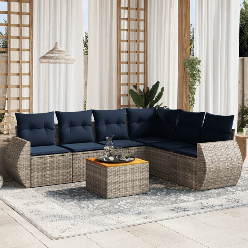  7 Piece Patio Sofa Set With Cushions Gray Poly Rattan