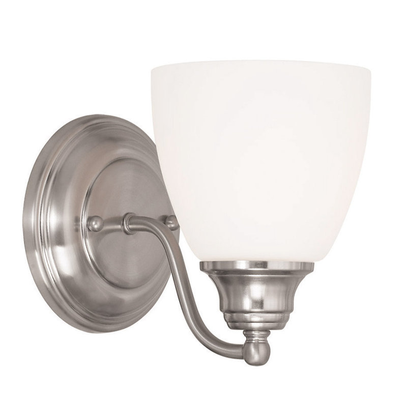 Curvaceous Nickel 7'' Dimmable Wall Sconce with Satin Opal Shade