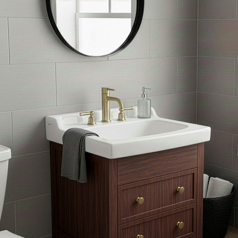 Fine Fixtures 25" x 19" Ceramic Vanity Sink Top with Raised Back – High Gloss Finish, 3-Hole Faucet Compatible, 26" x 20"