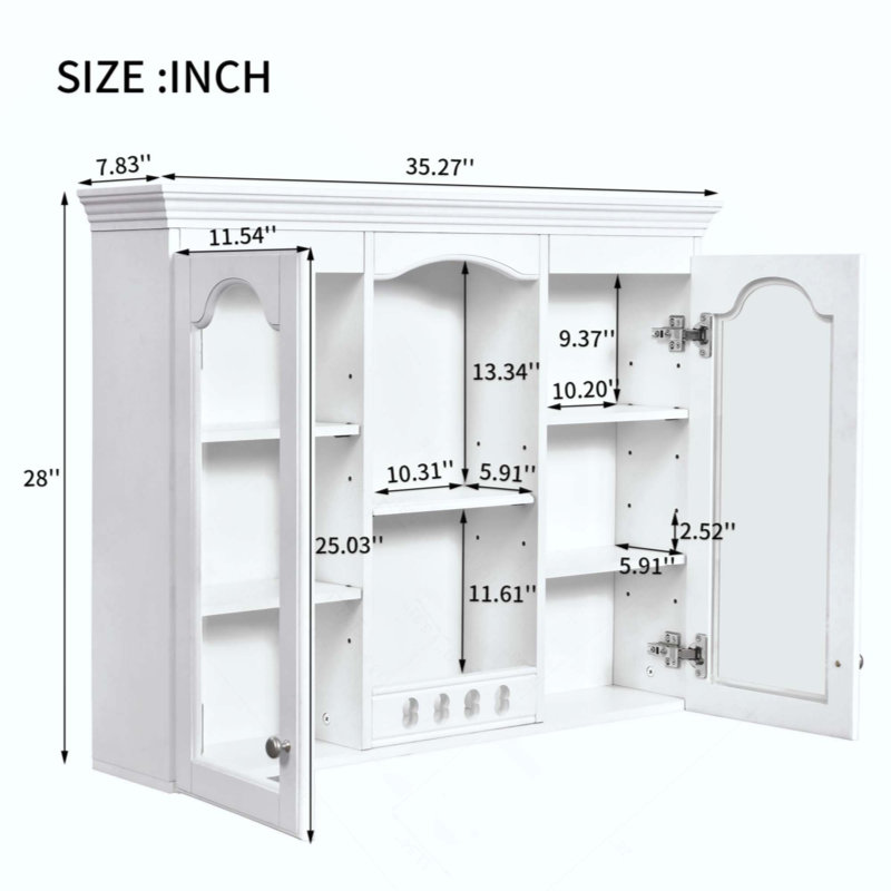 Armoire à pharmacie murale, armoire de salle de bain murale avec 2 portes en verre, armoire de rangement au-dessus de la toilette avec beaucoup de rangement