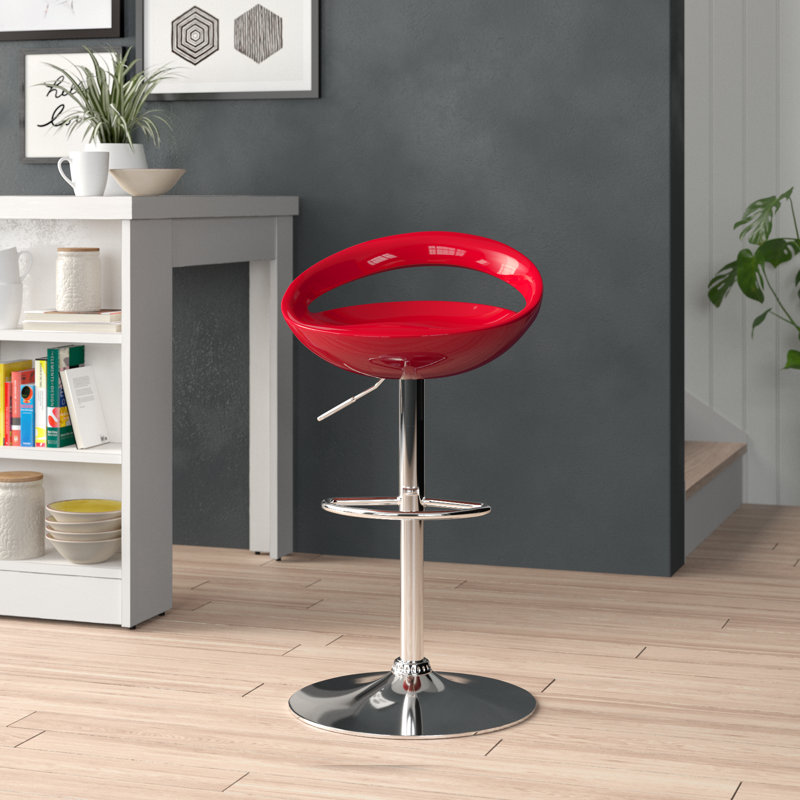 Tabouret de bar contemporain en plastique réglable en hauteur avec dossier arrondi avec découpe Hilia, Rouge