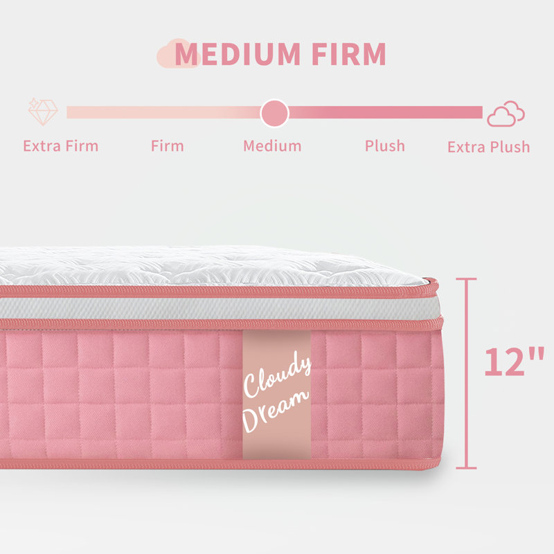 Housse tricotée en mousse à mémoire de forme pour matelas hybride QUEEN 12 pouces Certipur-US rose