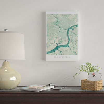 " Philadelphia Vintage Blue Watercolor Urban Blueprint Map "