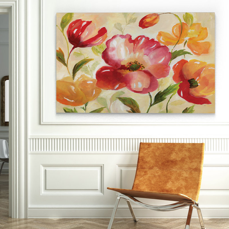 « jardin rouge », reproduction de peinture à l’huile, H 32 po x l 48 po x P 1,5 po, Toile tendue, Blanc mat