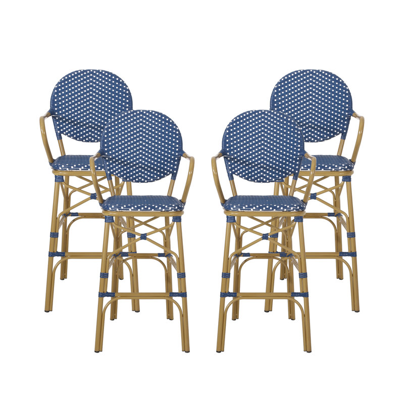 Tabouret de bar avec coussin 29,25 po Antonese, Bleu marine / blanc