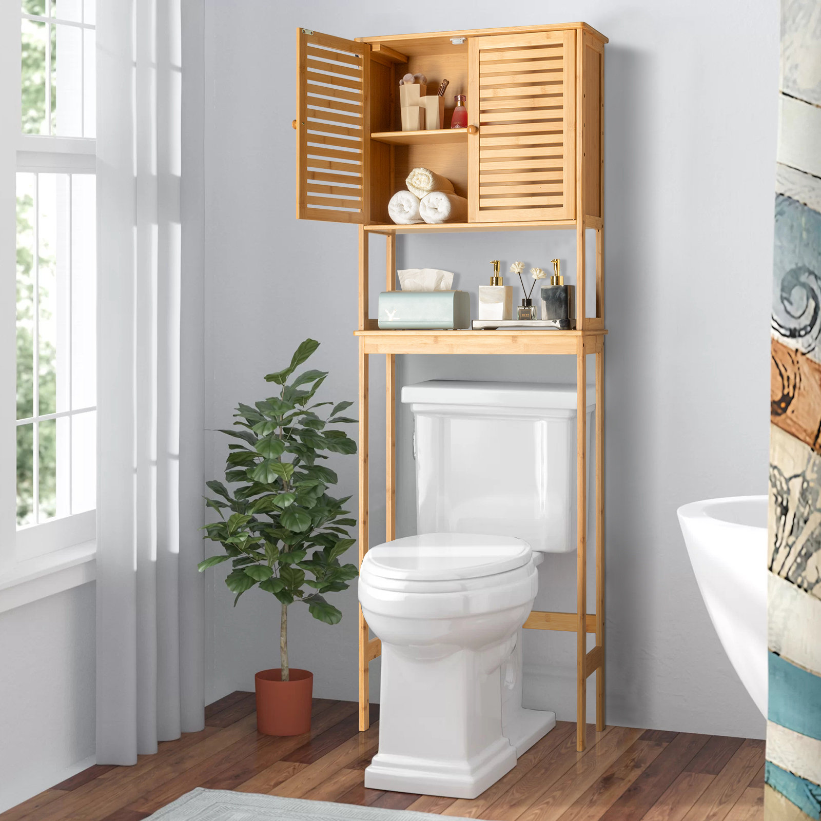 Daphny Solid Wood Freestanding Over-the-Toilet Storage Ebern Designs