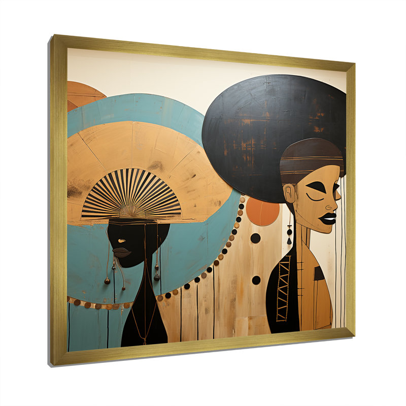 Portait Harlem Renaissance I - Art africain sur toile, art mural, H 16 po x l 16 po x P 1 po, Cadre doré simple