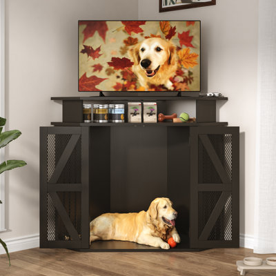 Cage d'angle pour chien de 122 cm (48 po), grande niche intérieure robuste avec rangement