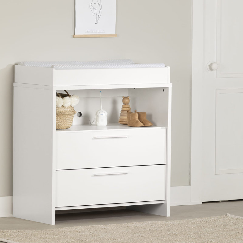 White Wooden Nursery Changing Table with Drawers