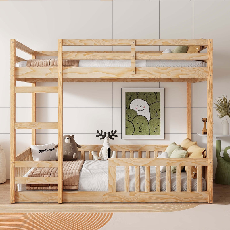 Lit superposé double en bois avec échelle, Naturel