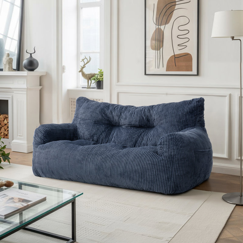 Colman  59" Wide Bean Bag Chair,Corduroy Lazy Sofa,Loveseat, Blue Corduroy