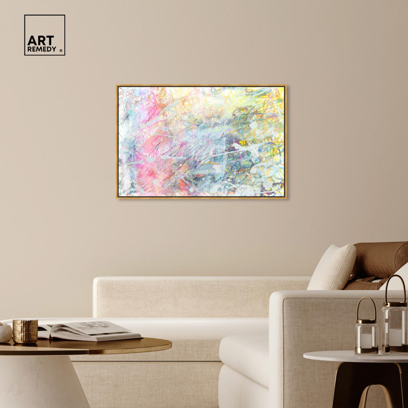 Neon Grounds Pastel Abstract Canvas Art with Gold Frame