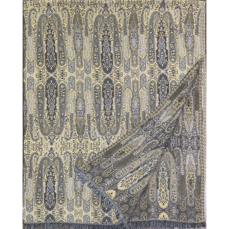 Jeté en coton tissé à motif cachemire, Jaune