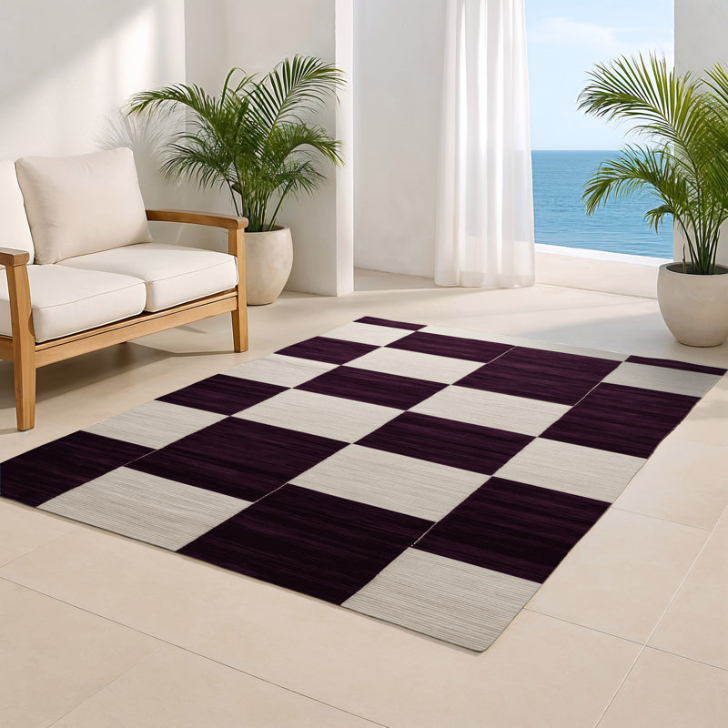 Tapis d'intérieur et d'extérieur à carreaux beige, Rectangulaire 8 pi x 10 pi