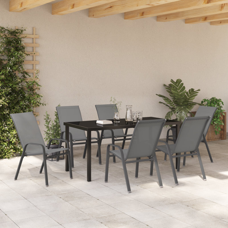 7 Piece Garden Dining Set Steel, Grey