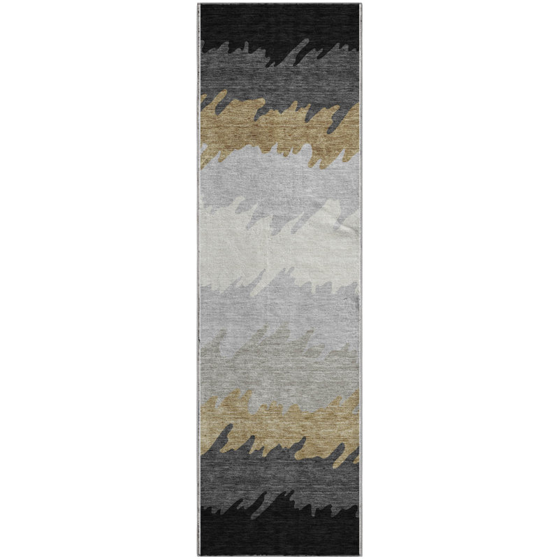 Premium Machine Washable Tweedy Black Rug, Runner 2'3" x 7'6"
