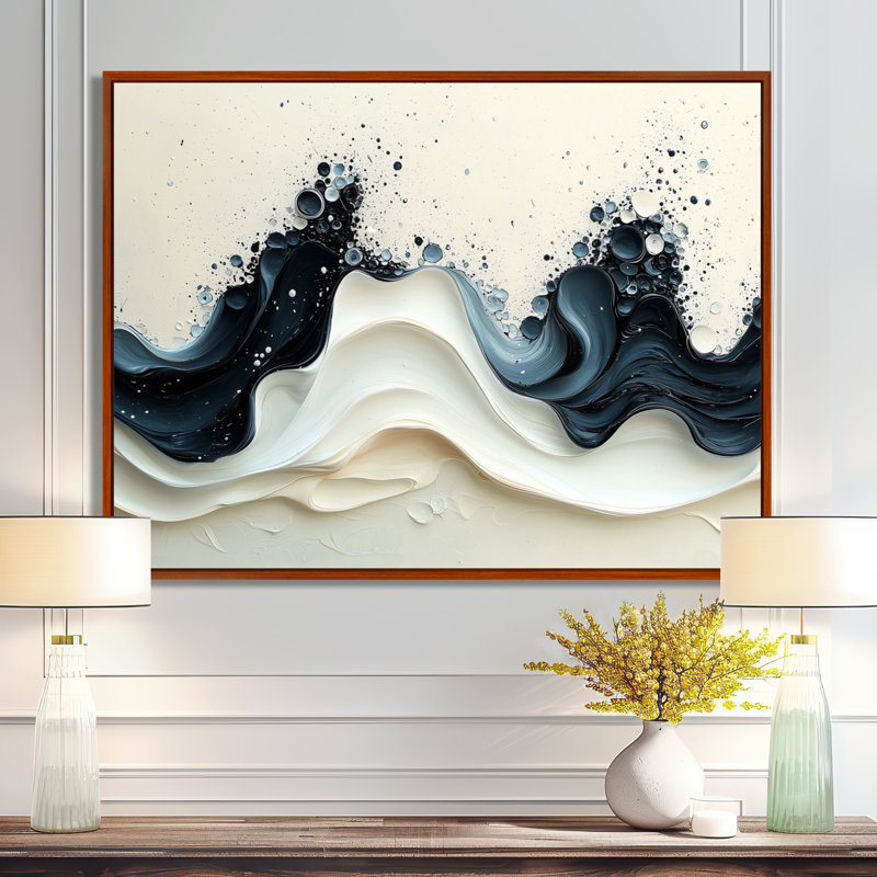 Dulvert noir blanc vague rythmique rivière V - goutte à goutte d'art mural pour le salon, H 12 po x l 20 po, Brun